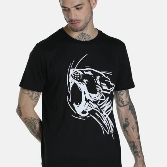 PUMA Shirt Adult Large Black Graphic Cat Short Sleeve Active Outdoor Sport - Picture 1 of 2